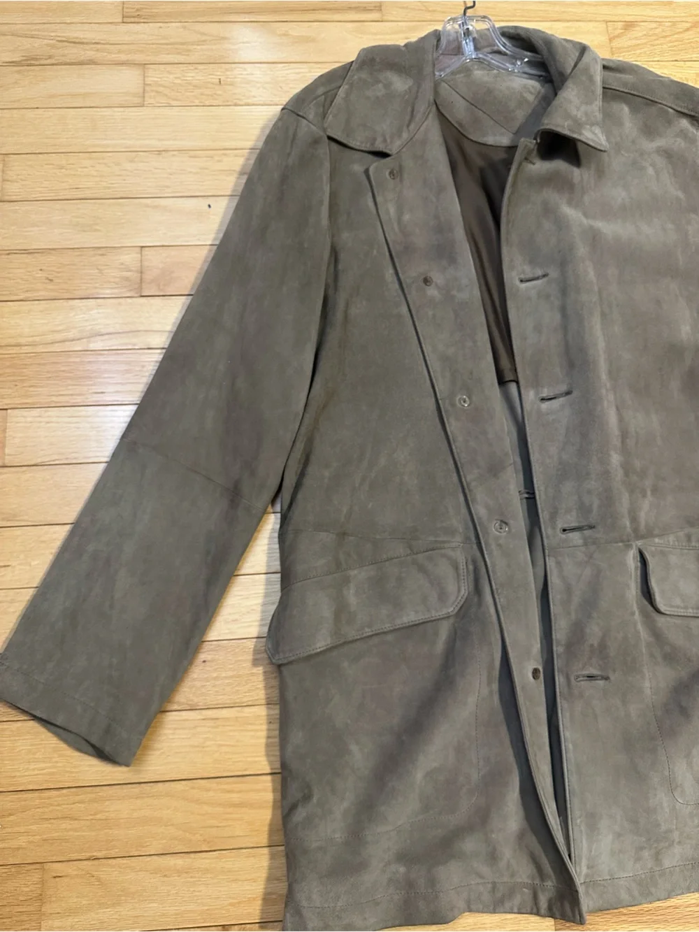 Ben Jacobson Taupe Leather Long Men’s Coat Size Large